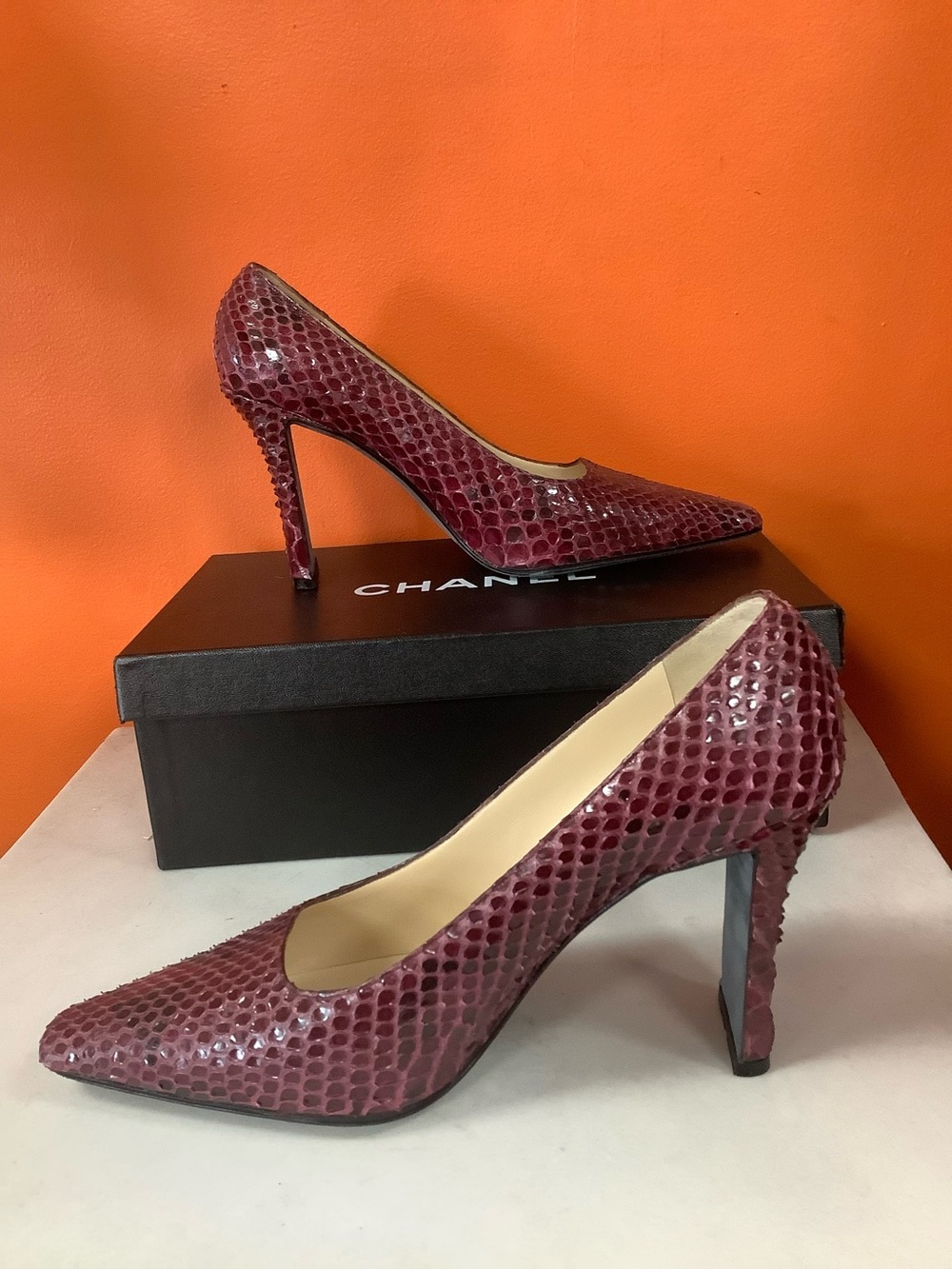 Chanel Burgundy Python Leather Pumps